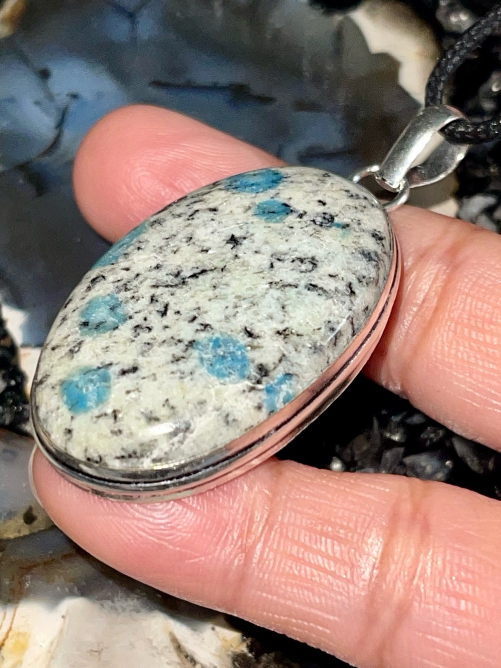 Raindrop K2 Azurite Jasper Pendant 2 1/4”
